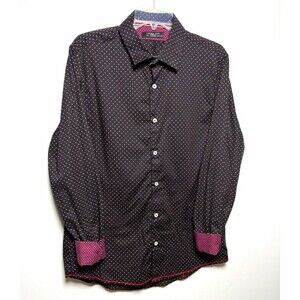 Level Ten Women's L Stretch Dress Shirt Black/Red Geometric Long Sleeve